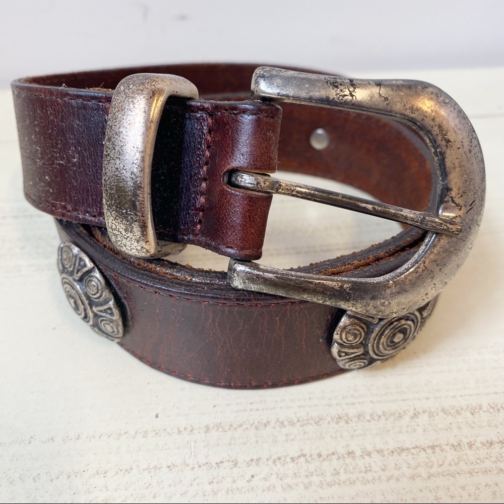 Pastille Vintage Brown Leather Belt Silver Conchos Hardware Women's Size Small - Picture 1 of 7